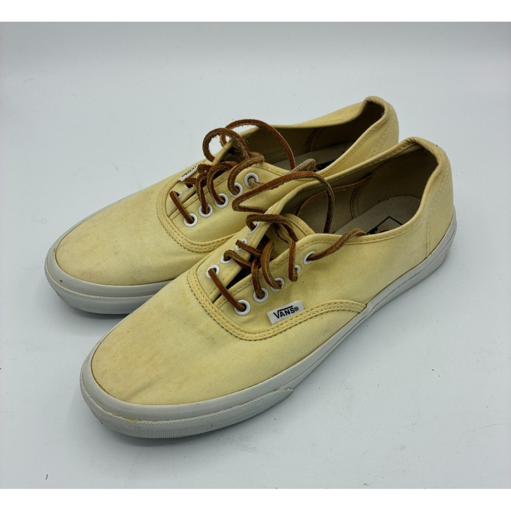 Vans Authentic Low Top Sneakers Pale Yellow Leather Laces Mens 7 Womens 8.5